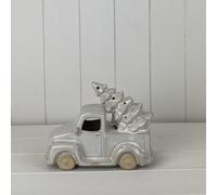 Four Candle Satchville Glazed Ceramic Christmas Tree Truck Ornament With Led