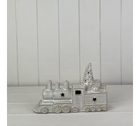 Four Candle Satchville Glazed Ceramic Train Ornament With Textured Detail And Led