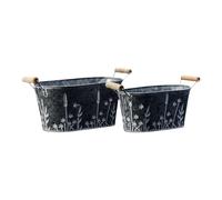 Four Candle Set of 2 Embossed Floral Oval Zinc Planters in Grey Four Candle Grey