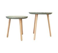 Four Candle Set of 2 Sage Terrazzo Side Tables with Wood Legs in Green Four Candle Green