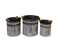 Four Candle Set of 3 Galvanised Flower Rib Zinc Planters Decorative Pots in Grey Four Candle Grey
