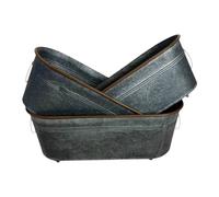 Four Candle Set of 3 Galvanised Oval Metal Trough Planters Rustic Zinc in Grey Four Candle Grey