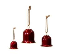 Four Candle Set Of 3 Glossy Red Metal Bells With Jute Hanger