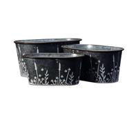 Four Candle Set of 3 Oval Meadow Zinc Planters in Grey Four Candle Grey