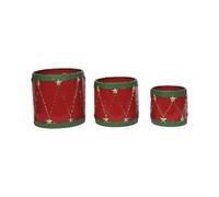 Four Candle Set of 3 Red & Green Christmas Ceramic Festive Decorative Plant Pots Four Candle Red