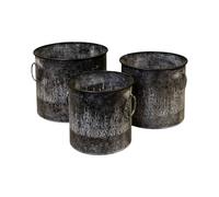 Four Candle Set of 3 Rustic Meadow Embossed Zinc Planters in Grey Four Candle Grey