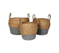 Four Candle Set of 3 Straw Storage Baskets - Grey Dipped Four Candle Grey