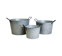 Four Candle Set of 3 Vintage Galvanised Zinc Tub Buckets with Handles in Grey Four Candle Grey