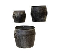 Four Candle Set of 3 Vintage Metal Tub Planters in Grey Four Candle Grey