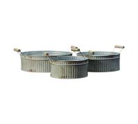 Four Candle Set of 3 Vintage White Ribbed Zinc Bowls in Grey Four Candle Grey