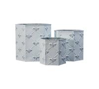 Four Candle Set of 3 White Hexagonal Bee Zinc Planters Four Candle White