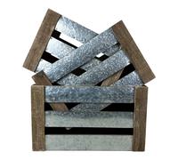Four Candle Set of 3 Wood & Zinc Storage Crates in Grey Four Candle Grey