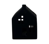 Four Candle Short Black Ceramic Led House With Cut Out Windows Four Candle Black
