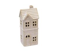 Four Candle Small Glazed Ceramic Led Townhouse in White Four Candle White