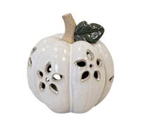 Four Candle Small Led Pumpkin With Open Flower Detail Porcelain Decoration