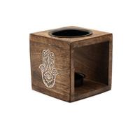 Four Candle Square Mango Wood Oil Burner Hamsa