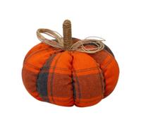 Four Candle Tartan Fabric Pumpkin Autumn Decoration 15cm in Orange Four Candle Orange