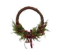 Four Candle Twig Wreath with Red Berries, Pinecones, Bells & Bow Large Four Candle Red