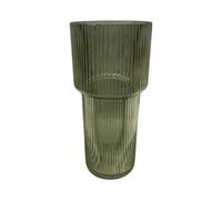 Four Candle Vintage Green Tall Glass Ribbed Vase