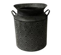 Four Candle Vintage Zinc Churn Vase with Embossed Daisy Design in Grey Four Candle Grey