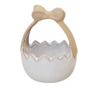 Four Candle White Ceramic Easter Egg Basket With Bow 12Cm