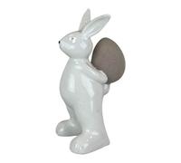 Four Candle White Ceramic Rabbit Holding An Egg 17.5Cm