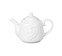 Four Candle White Ceramic Teapot with Floral Heart Detail 20cm Four Candle White