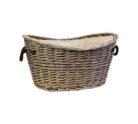 Four Candle Willow Oval Log Basket with Hessian & Rope Handles in Grey Four Candle Grey