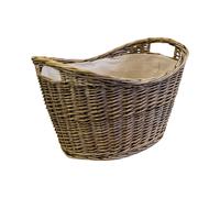 Four Candle Willow Oval Scooped Log Basket with Hessian Liner in Grey Four Candle Grey