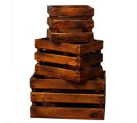Four Candle Wooden Storage Crates Brown Set Of 3