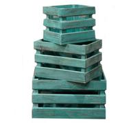 Four Candle Wooden Storage Crates Greenwash Set Of 3