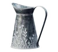 Four Candle Zinc Meadow Design Jug Rustic Floral 34cm in Grey Four Candle Grey
