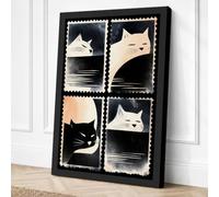 Four Cat Studies Vintage Canvas Wall Art Print 30x20 Inch (76 x 51 cm)