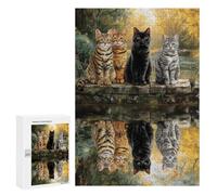 Four Cats by The Pond Puzzle 1000 Teile Schwer Puzzle Spielzeug Lernspiel Impossible Herausforderungsspielzeug Für Erwachsene Kinder 300 PCS