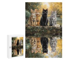 Four Cats by The Pond Puzzle 1000 Teile Schwer Puzzle Spielzeug Lernspiel Impossible Herausforderungsspielzeug Für Erwachsene Kinder 1000 PCS