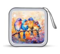 Four Colorful Birds Watercolor CD Case 40 Capacity Plastic DVD Storage Box Sleeves Zippered Wallet