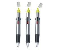 Four-colour ballpoint pens, 4-colour ballpoint pen with highlighter, 3-pack