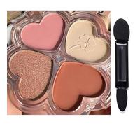 Four-Colour Heart-Shaped Eyeshadow Palette with Matte & Shimmer Finishes in Transparent Case - Rose Pink & Warm Nude Combo, Includes Dual-Ended Sponge Applicator