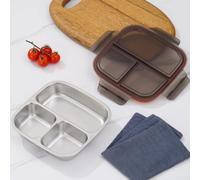 Four Compartment Stainless Steel Snack Container With Secure Lids For Refrigerator Storage And Meal Portions, Designed For Freshness And Convenience(C)