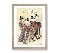 Four Courtesans By Chobunsai Eishi Asian Japanese Framed Print | A2 Oak Framed Wall Art | Ready to Hang | Asian Nature Picture | Living Room Bedroom Lounge Office