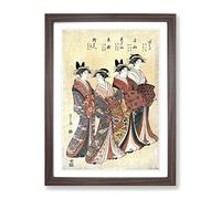 Four Courtesans By Chobunsai Eishi Asian Japanese Framed Print | A3 Walnut Framed Wall Art | Ready to Hang | Asian Nature Picture | Living Room Bedroom Lounge Office