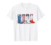 Four Cowboy Boots American Flag 4th July T-Shirt