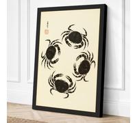 Four Crabs Japandi Canvas Wall Art Print 36x24 Inch (91 x 61 cm)
