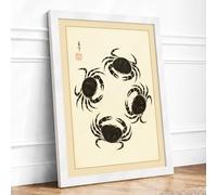 Four Crabs Japandi Framed Wall Art Print A1 (84.1×59.4cm) White, Wall Decor for Living Room, Bedroom, Office & Home, Ready to Hang, Art Gift