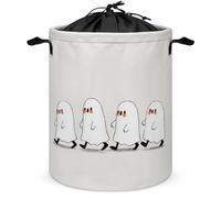 Four Cute Ghosts Walking in A Line Laundry Basket Laundry Hamper Round Collapsible Drawstring Clothes Hamper for Bedroom Bathroom