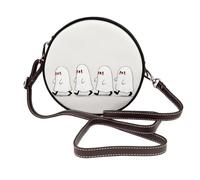 Four Cute Ghosts Walking In A Line Women Round Crossbody Bags Leather Sling Bag Purse