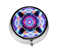 Four Dimensional Space A Round Mini Pillbox with Three Compartments for Storing Vitamins, Fish Oil, and Nutritional Supplements.