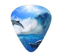 Four Dolphins In The Sea Of Whales,12 Pcs Guitar Pick,3 Different Thickness Plectrums for Acoustic Guitar Bass Ukulele (0.46mm 0.96mm 0.71mm)