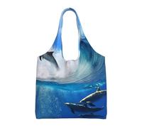 Four Dolphins In The Sea Of Whales,Reusable Tote Bags Grocery Bags Large Capacity Canvas Shopping Shoulder bag