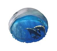 Four Dolphins In The Sea Of Whales,Shower Cap Nightcap Double Layer Waterproof Elastic Bath Cap Reusable Hair Cap